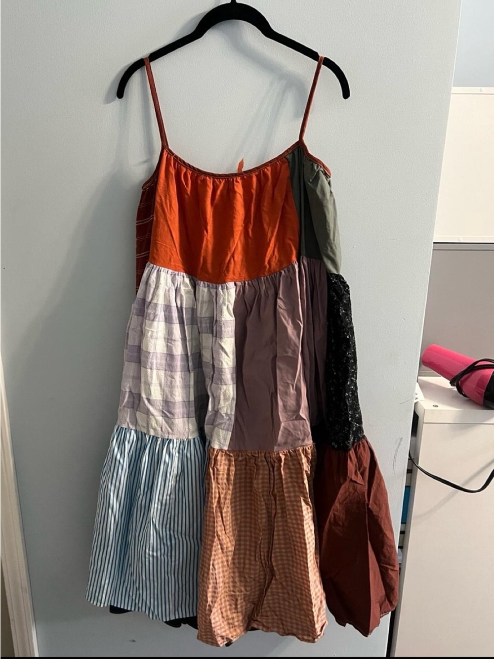 Le Reunion Patchwork Spaghetti-Strap Maxi Dress in Rust, Navy & Cream - Picture 2 of 2